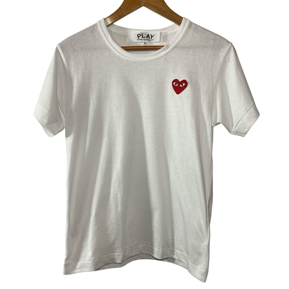 Comme des Garçons PLAY White Cotton Short Sleeve T-shirt Unisex XS Red Heart